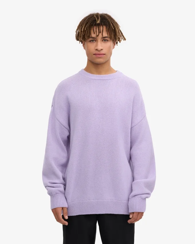 Jersey de cuello redondo oversize de lana merina - Lavanda suave