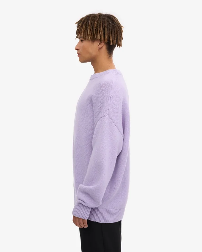 Jersey de cuello redondo oversize de lana merina - Lavanda suave
