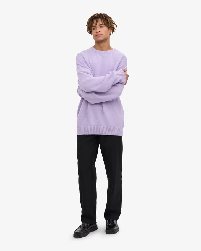 Jersey de cuello redondo oversize de lana merina - Lavanda suave