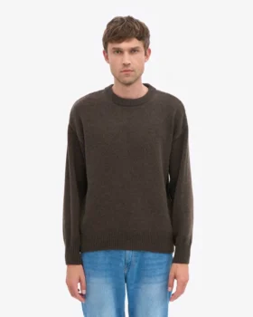 Jersey de cuello redondo oversize de lana merina – Marrón café