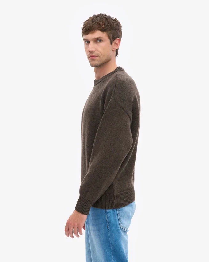 Jersey de cuello redondo oversize de lana merina - Marrón café