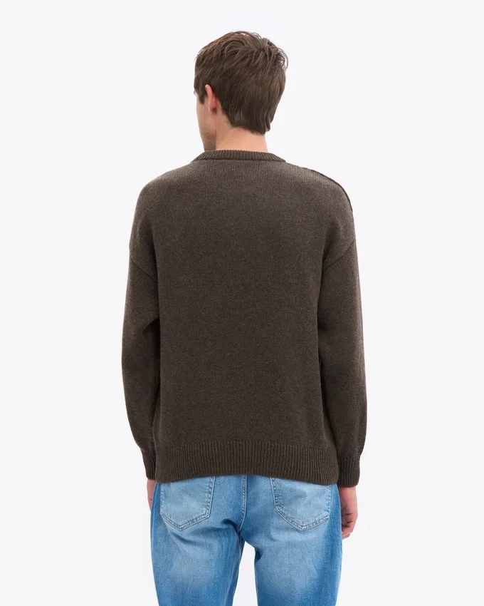 Jersey de cuello redondo oversize de lana merina - Marrón café