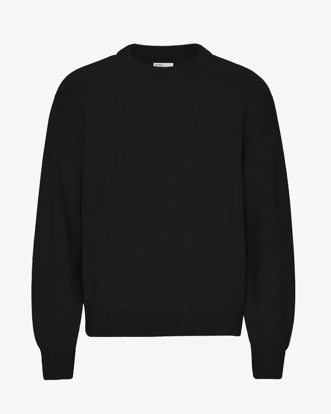 Jersey de cuello redondo oversize de lana merina - Negro intenso