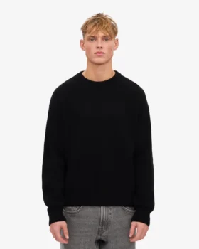 Jersey de cuello redondo oversize de lana merina – Negro intenso
