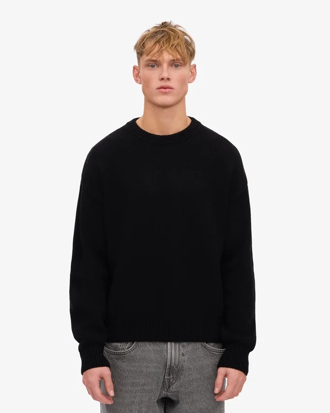 Jersey de cuello redondo oversize de lana merina - Negro intenso