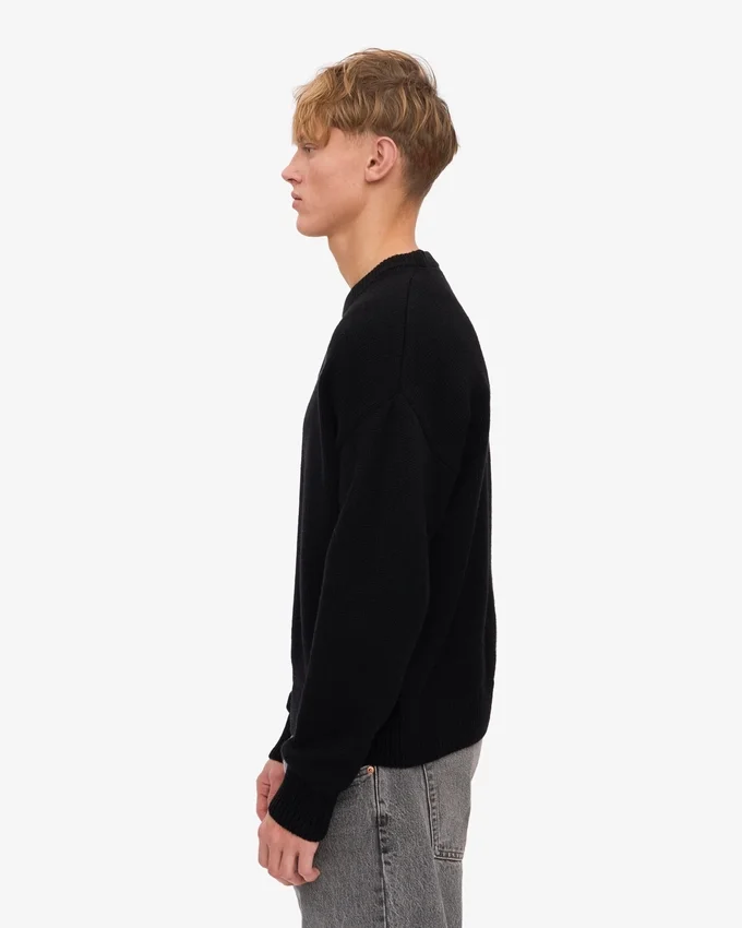 Jersey de cuello redondo oversize de lana merina - Negro intenso