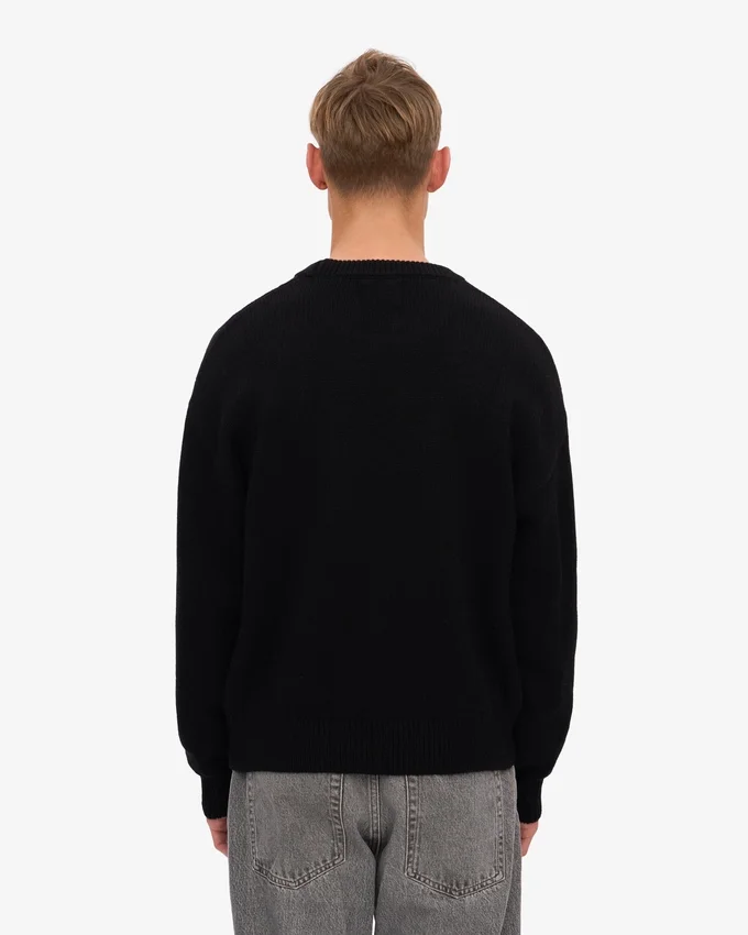 Jersey de cuello redondo oversize de lana merina - Negro intenso