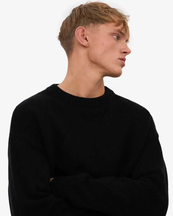 Jersey de cuello redondo oversize de lana merina - Negro intenso