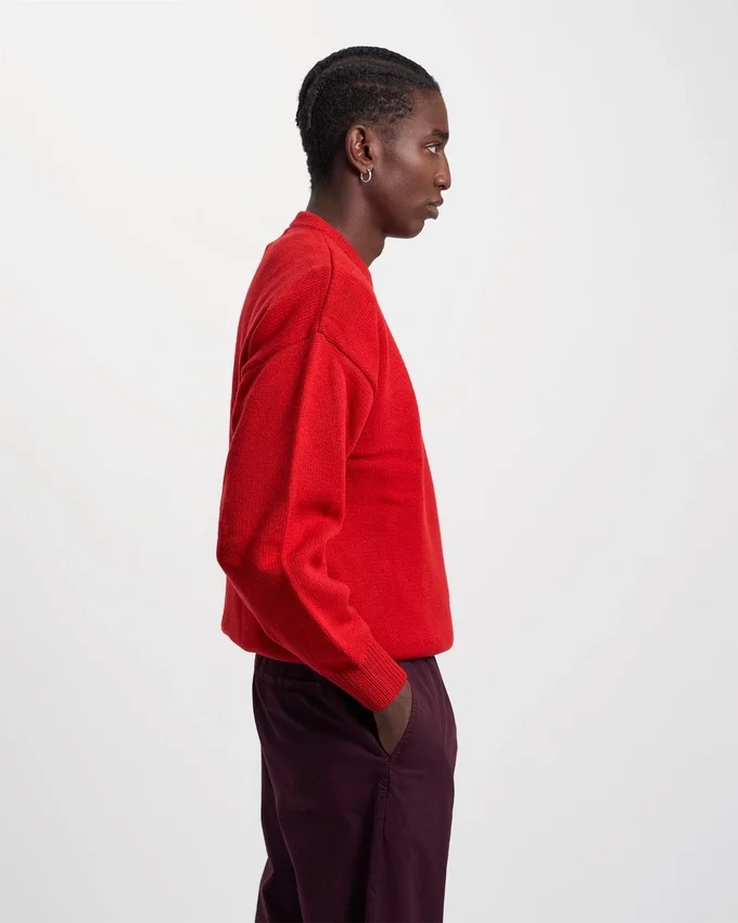 Jersey de cuello redondo oversize de lana merina - Rojo escarlata