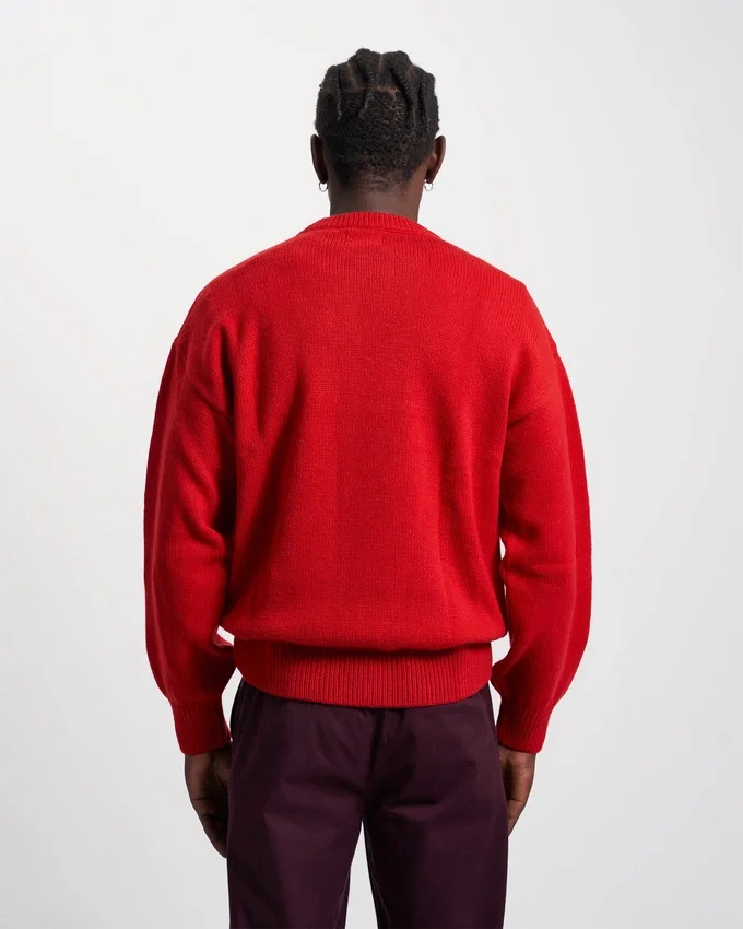 Jersey de cuello redondo oversize de lana merina - Rojo escarlata