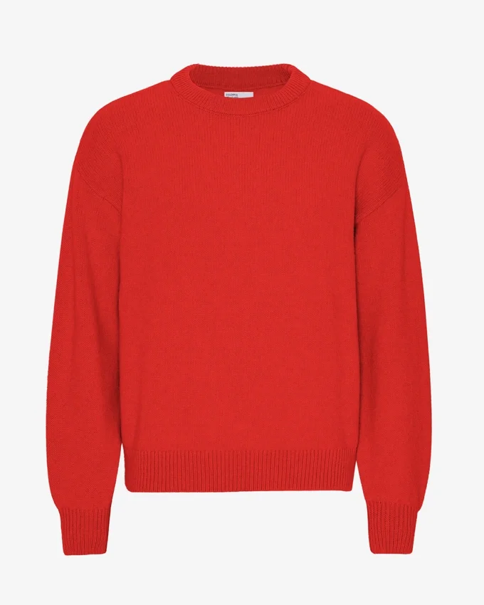 Jersey de cuello redondo oversize de lana merina - Rojo mandarina