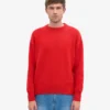 Jersey de cuello redondo oversize de lana merina - Rojo mandarina