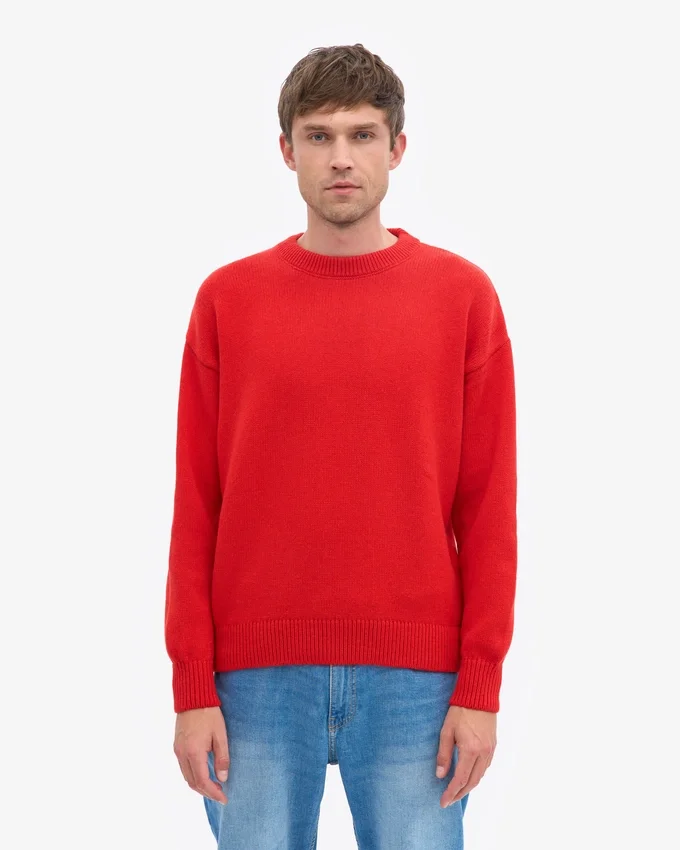 Jersey de cuello redondo oversize de lana merina - Rojo mandarina