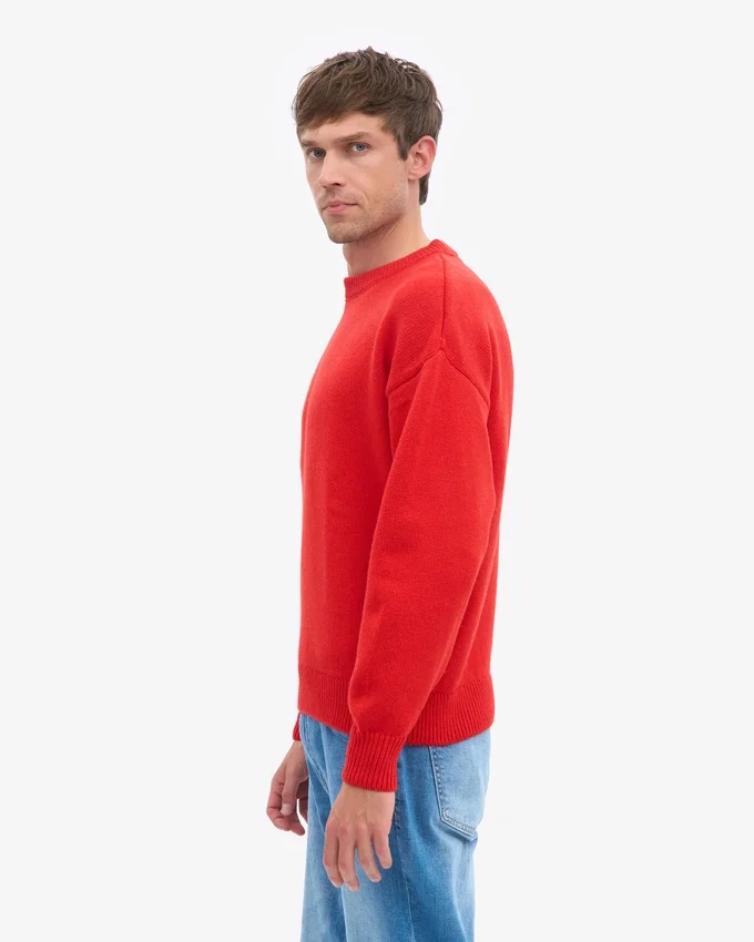 Jersey de cuello redondo oversize de lana merina - Rojo mandarina