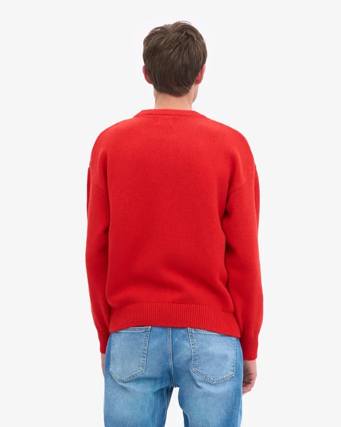 Jersey de cuello redondo oversize de lana merina - Rojo mandarina