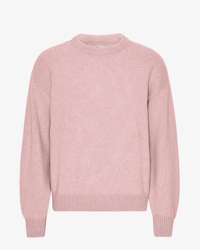 Jersey de cuello redondo oversize de lana merina - Rosa descolorido