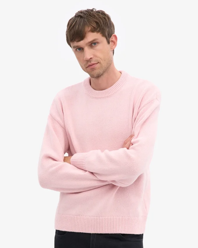 Jersey de cuello redondo oversize de lana merina - Rosa descolorido