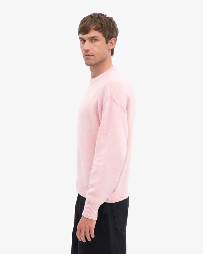 Jersey de cuello redondo oversize de lana merina - Rosa descolorido
