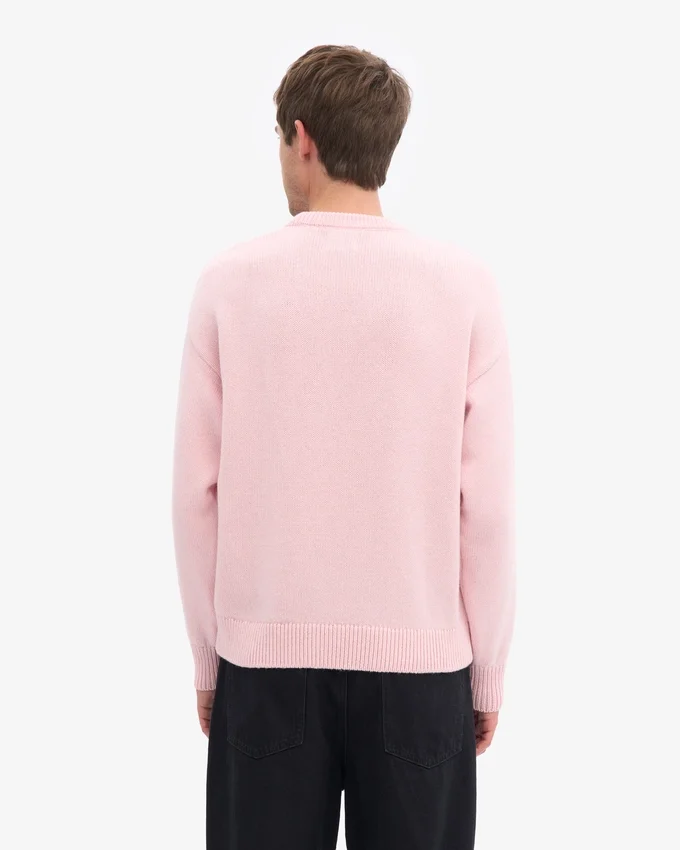 Jersey de cuello redondo oversize de lana merina - Rosa descolorido