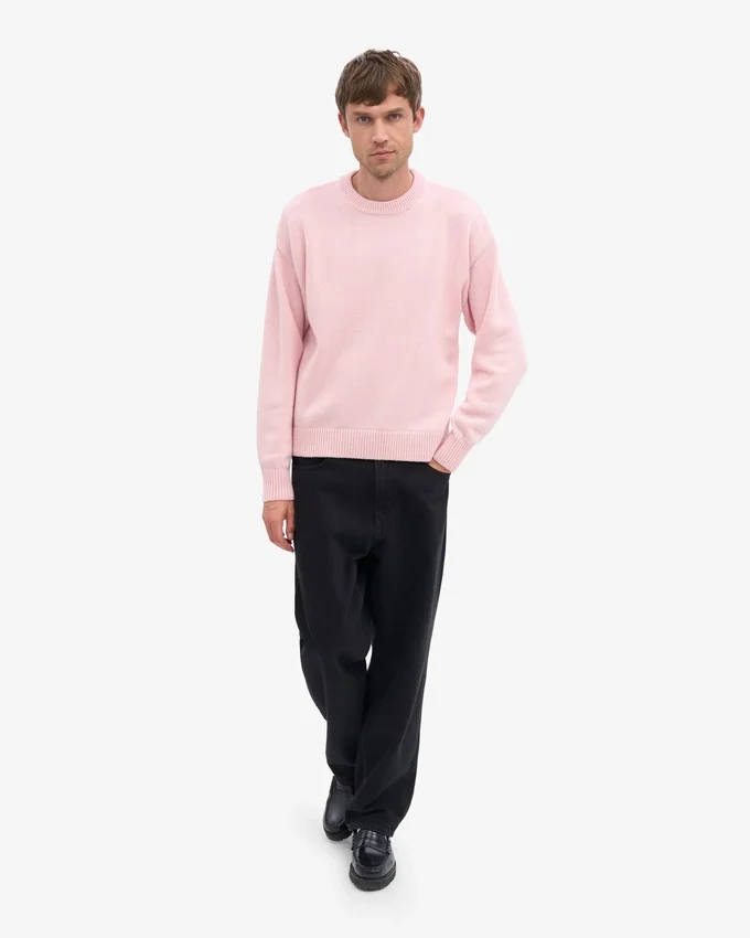 Jersey de cuello redondo oversize de lana merina - Rosa descolorido