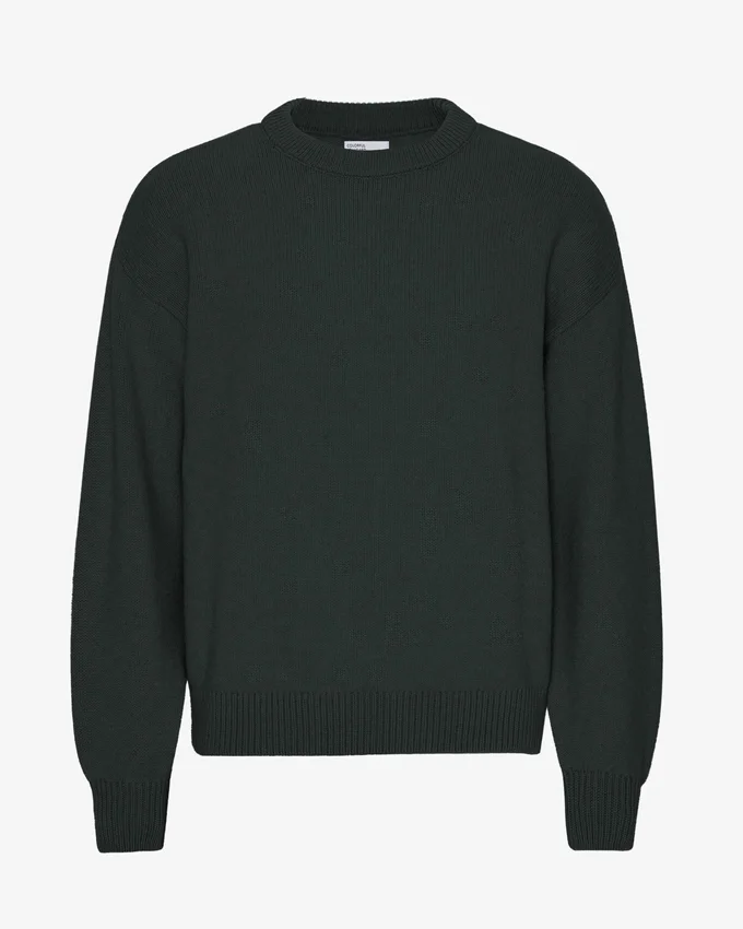 Jersey de cuello redondo oversize de lana merina - Verde cazador