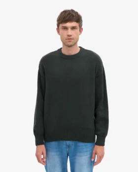 Jersey de cuello redondo oversize de lana merina – Verde cazador