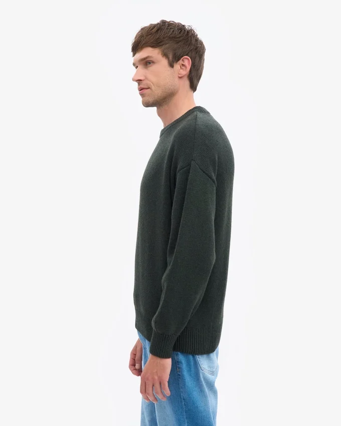 Jersey de cuello redondo oversize de lana merina - Verde cazador