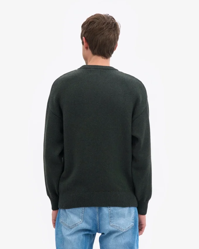 Jersey de cuello redondo oversize de lana merina - Verde cazador