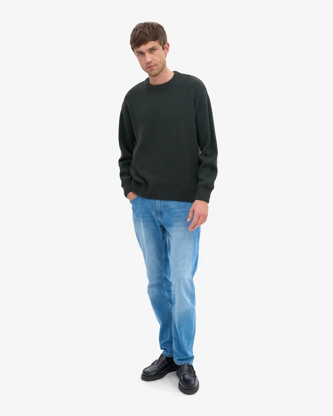 Jersey de cuello redondo oversize de lana merina - Verde cazador