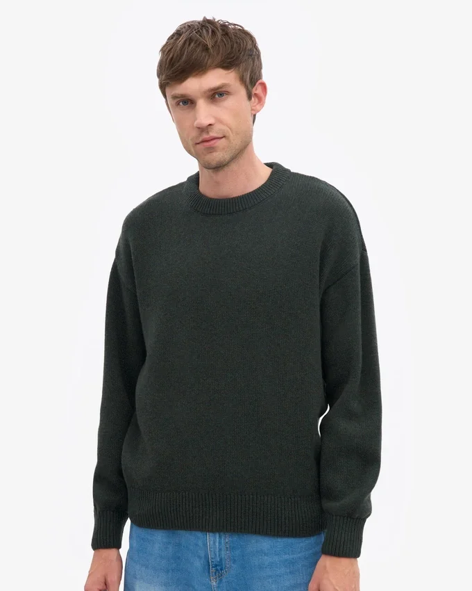 Jersey de cuello redondo oversize de lana merina - Verde cazador