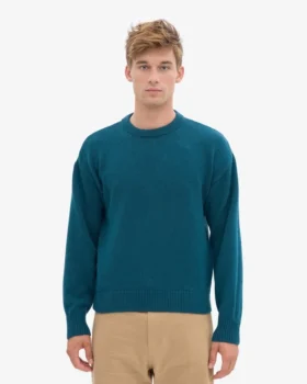 Jersey de cuello redondo oversize de lana merina – Verde océano