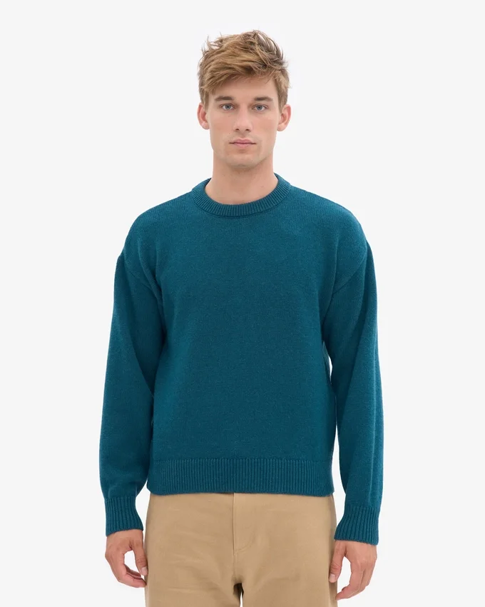 Jersey de cuello redondo oversize de lana merina - Verde océano