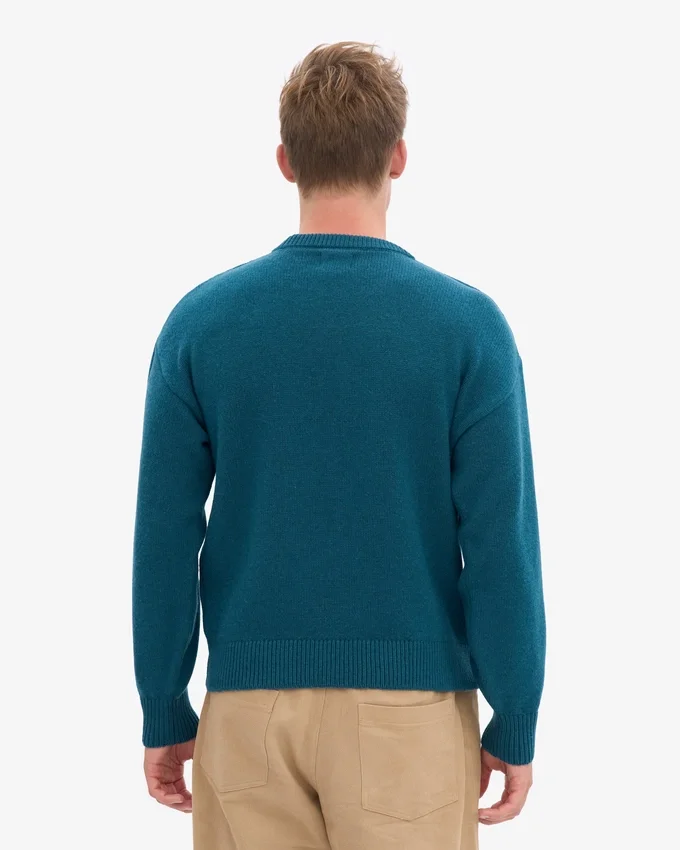 Jersey de cuello redondo oversize de lana merina - Verde océano