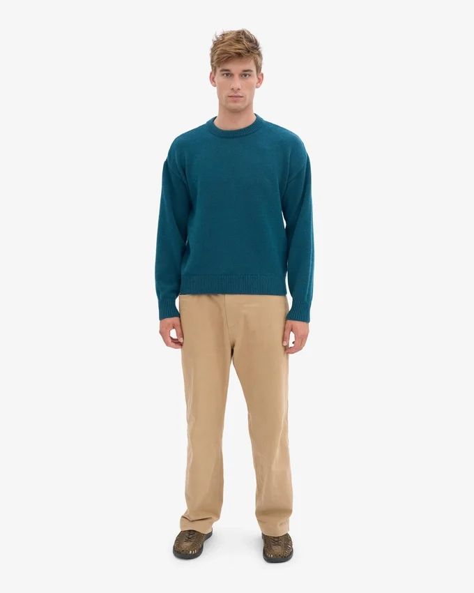 Jersey de cuello redondo oversize de lana merina - Verde océano
