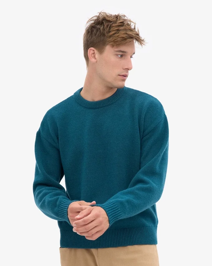 Jersey de cuello redondo oversize de lana merina - Verde océano