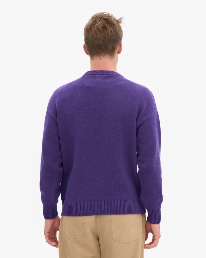 Jersey de cuello redondo oversize de lana merina - Violeta ultra