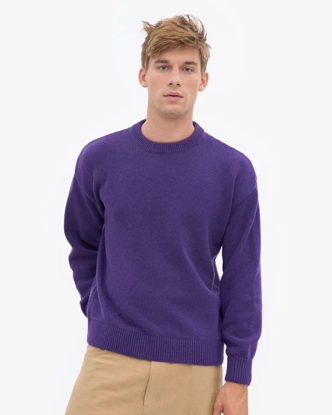 Jersey de cuello redondo oversize de lana merina - Violeta ultra
