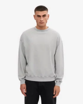 Jersey de cuello redondo oversize orgánico – Gris descolorido