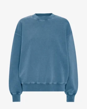 Jersey de cuello redondo oversize orgánico - Índigo descolorido