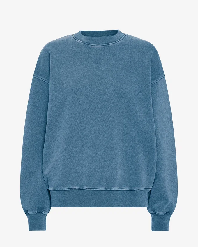 Jersey de cuello redondo oversize orgánico - Índigo descolorido