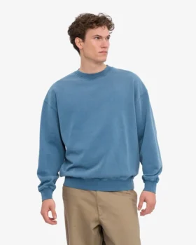 Jersey de cuello redondo oversize orgánico – Índigo descolorido