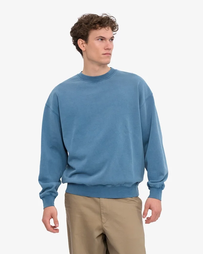 Jersey de cuello redondo oversize orgánico - Índigo descolorido