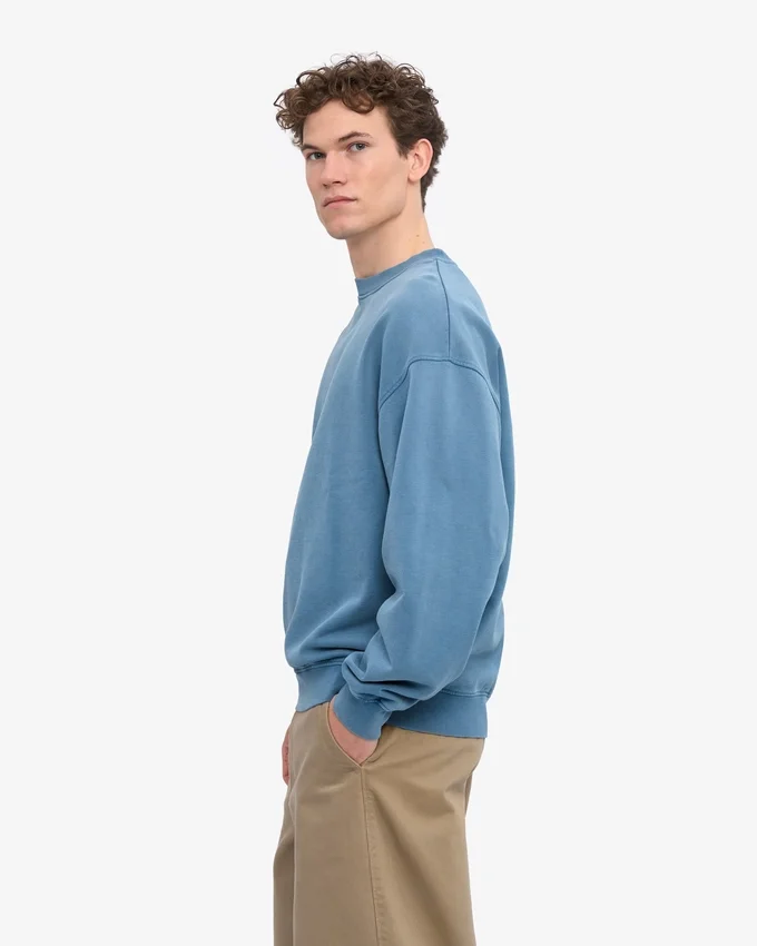 Jersey de cuello redondo oversize orgánico - Índigo descolorido