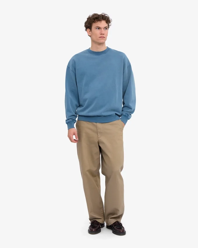 Jersey de cuello redondo oversize orgánico - Índigo descolorido