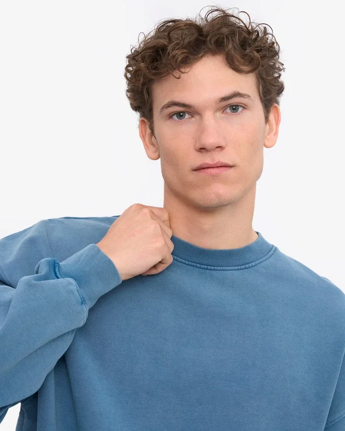 Jersey de cuello redondo oversize orgánico - Índigo descolorido
