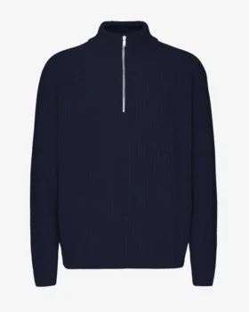Jersey de lana merina con jerséu de media cremallera - Azul marino