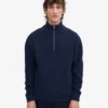 Jersey de lana merina con jerséu de media cremallera - Azul marino