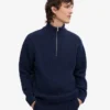 Jersey de lana merina con jerséu de media cremallera - Azul marino