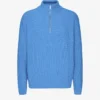 Jersey de lana merina con media cremallera - Azul Pacífico