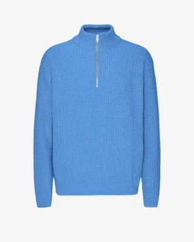 Jersey de lana merina con media cremallera - Azul Pacífico